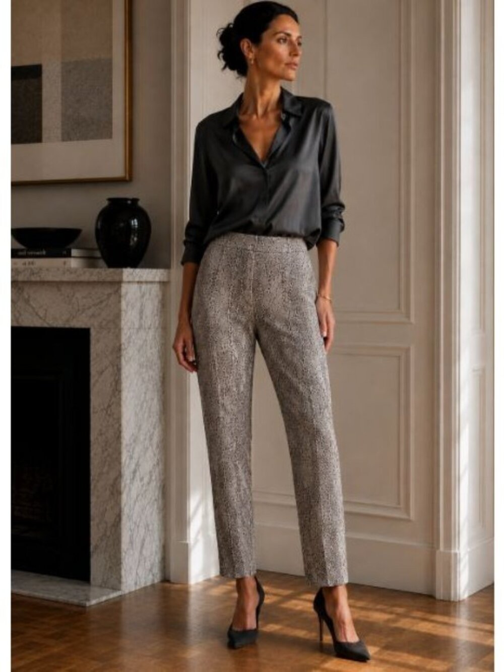 Lafayette 148 Snake Print Pants Gray Quiet Luxury Animal Print Designer 12